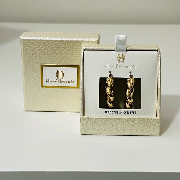 New House of Harlow 1960 Twisted Hoop Earrings in Gold - Picture 7 of 7